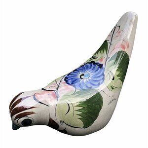 Mexican Pottery Tonala Hand Painted Blue Brown Pigeon Quail Dove Bird Figurine